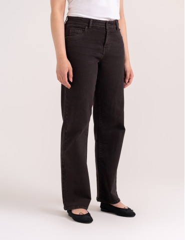 Jeansy - Jeansy damskie Wide Leg wygodne z wysokim stanem i z szeroką nogawką BRĄZOWY - produkt 6