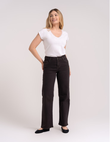 Jeansy - Jeansy damskie Wide Leg wygodne z wysokim stanem i z szeroką nogawką BRĄZOWY - produkt 1