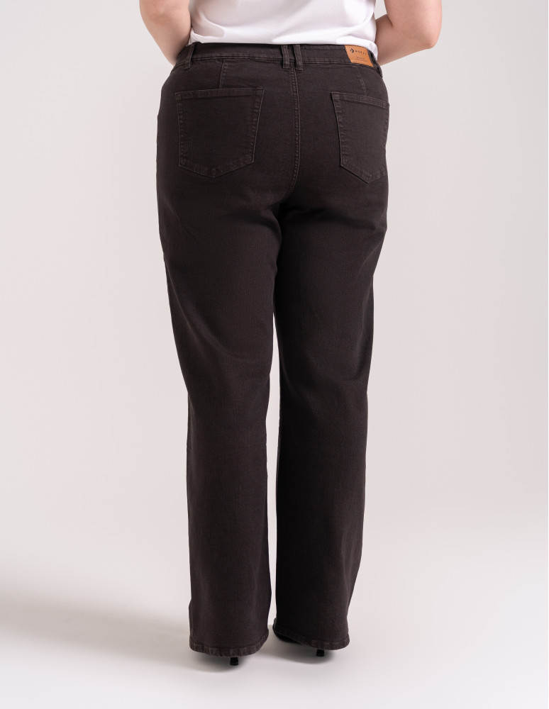 Jeansy - Jeansy damskie Wide Leg wygodne z wysokim stanem i z szeroką nogawką BRĄZOWY - produkt moraj.pl 4