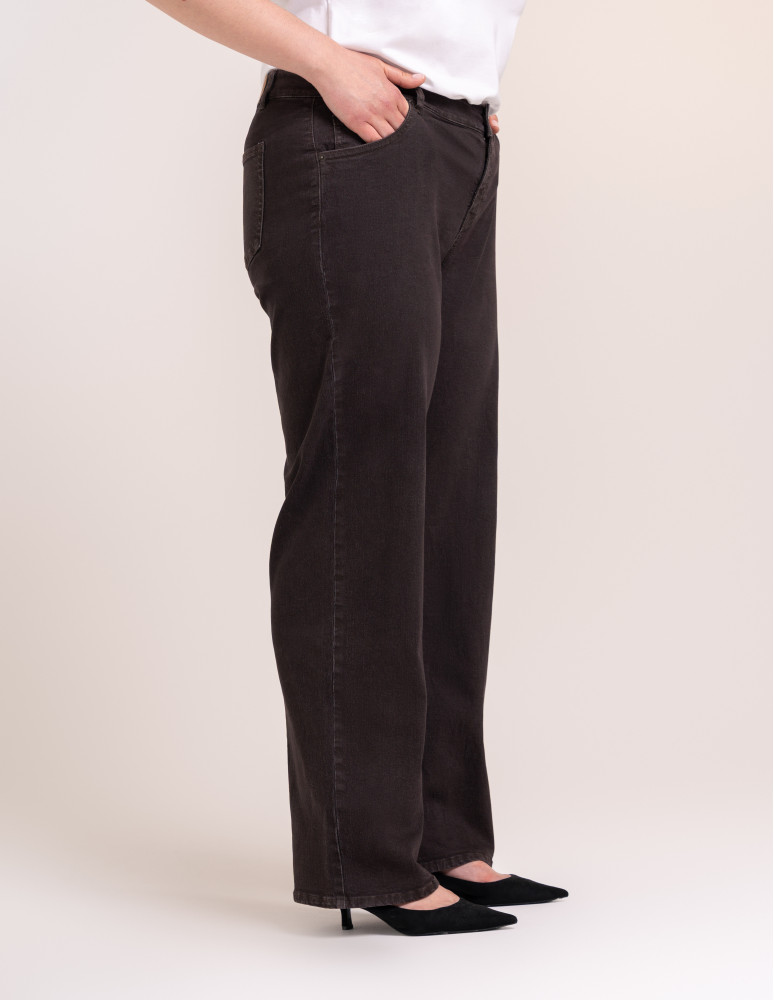 Jeansy - Jeansy damskie Wide Leg wygodne z wysokim stanem i z szeroką nogawką BRĄZOWY - produkt moraj.pl 3