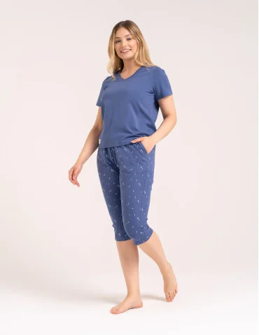 Piżamy 3/4 damskie - Wygodna piżama damska bawełniana 3/4 capri w gwiazdki JEANS - produkt 1