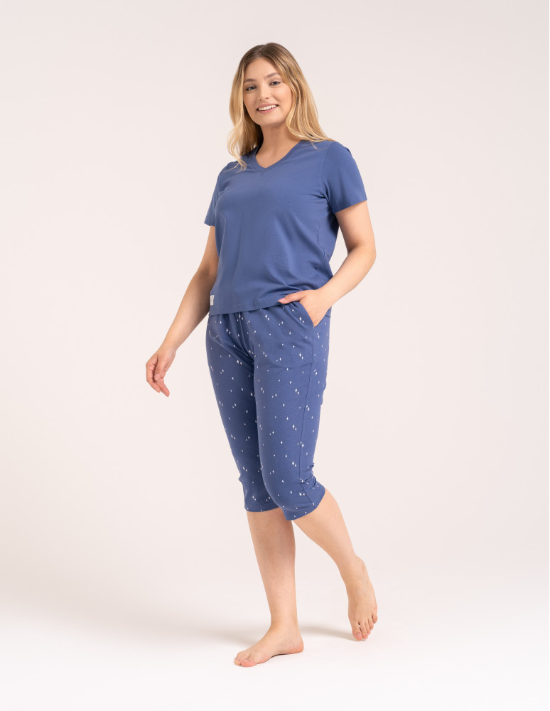 Piżamy 3/4 damskie - Wygodna piżama damska bawełniana 3/4 capri w gwiazdki JEANS - produkt moraj.pl 1
