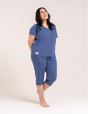 Piżamy 3/4 damskie - Wygodna piżama damska bawełniana 3/4 capri w gwiazdki JEANS - produkt 8