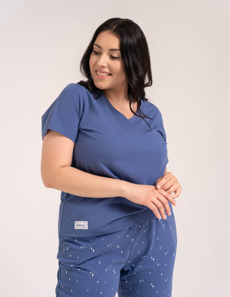 Piżamy 3/4 damskie - Wygodna piżama damska bawełniana 3/4 capri w gwiazdki JEANS  - produkt moraj.pl 9