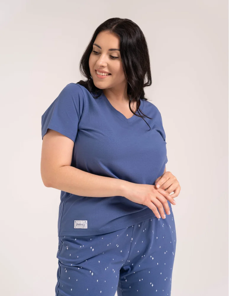 Piżamy 3/4 damskie - Wygodna piżama damska bawełniana 3/4 capri w gwiazdki JEANS  - produkt moraj.pl 9