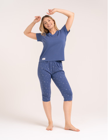 Piżamy 3/4 damskie - Wygodna piżama damska bawełniana 3/4 capri w gwiazdki JEANS - produkt 7