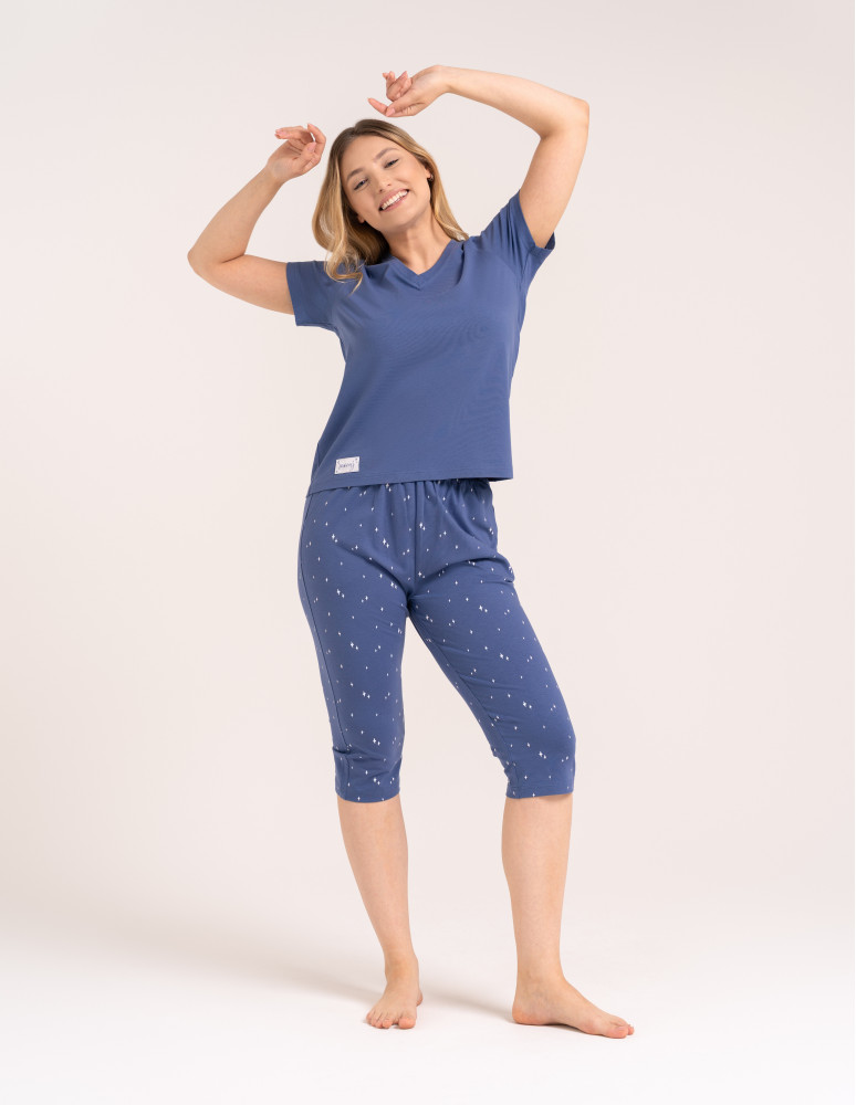 Piżamy 3/4 damskie - Wygodna piżama damska bawełniana 3/4 capri w gwiazdki JEANS  - produkt moraj.pl 7