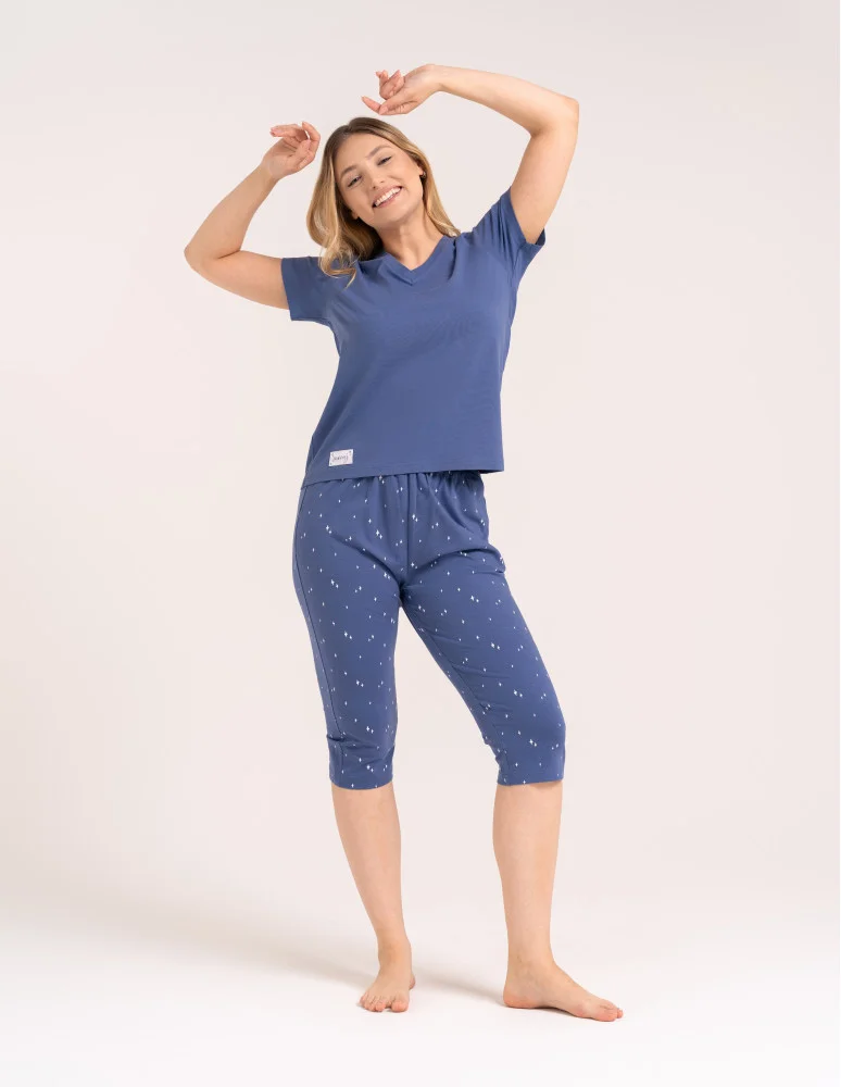 Piżamy 3/4 damskie - Wygodna piżama damska bawełniana 3/4 capri w gwiazdki JEANS  - produkt moraj.pl 7