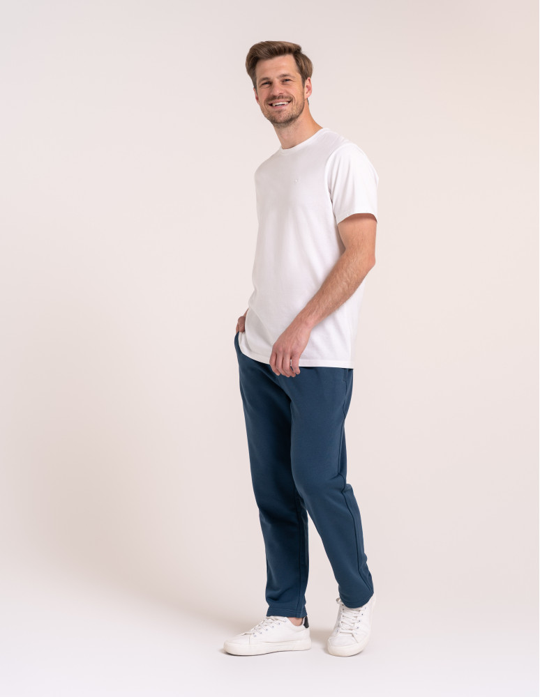 Spodnie dresowe - Wygodne spodnie dresowe męskie terry z kieszeniami na zamek GRANATOWY  - produkt moraj.pl 7