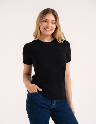 Koszulki i T-shirty - Koszulka damska bawełna Premium T-shirt dekolt okrągły CZARNY - produkt 6