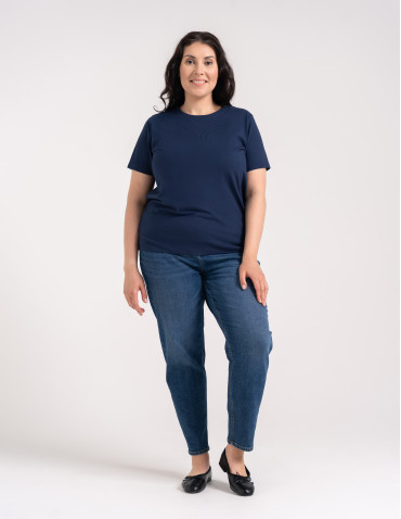Koszulki i T-shirty - Koszulka damska bawełna Premium T-shirt dekolt okrągły GRANATOWY - produkt 7