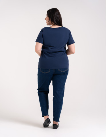 Koszulki i T-shirty - Koszulka damska bawełna Premium T-shirt dekolt w serek GRANATOWY - produkt 14