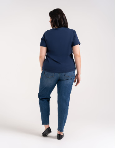 Koszulki i T-shirty - Koszulka damska bawełna Premium T-shirt dekolt okrągły GRANATOWY - produkt 9