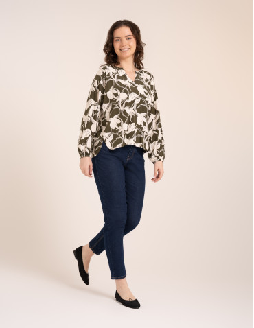 Bluzki z długim rękawem - Elegancka bluzka damska z wiskozy 100% o kroju oversize z długim rękawem WZÓR 2 - produkt 3