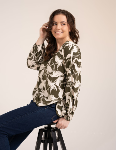 Bluzki z długim rękawem - Elegancka bluzka damska z wiskozy 100% o kroju oversize z długim rękawem WZÓR 2 - produkt 6
