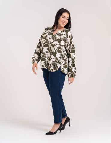 Bluzki z długim rękawem - Elegancka bluzka damska z wiskozy 100% o kroju oversize z długim rękawem WZÓR 2 - produkt 4