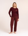 Świąteczna piżama damska bawełniana dwuczęściowa w pierniczki BORDOWY