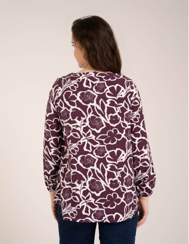 Bluzki z długim rękawem - Bluzka damska elegancka z naturalnej wiskozy o kroju oversize WZÓR 2 - produkt 5