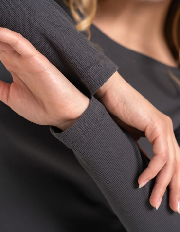 Bluzki z długim rękawem - Bluzka damska bawełniana w prążek longsleeve CIEMNY SZARY - produkt 8