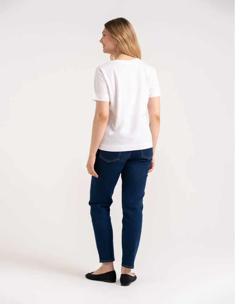 Bluzki z krótkim rękawem - Bluzka damska kimono bawełniana krój boxy z opadającym rękawem delikatny nadruk kwiatowy luźny t-shirt damski BIAŁY - produkt moraj.pl 4