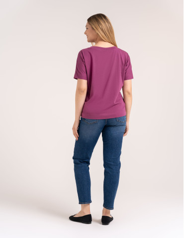 Bluzki z krótkim rękawem - Bluzka damska kimono bawełniana krój boxy z opadającym rękawem delikatny nadruk kwiatowy luźny t-shirt damski  - produkt 6