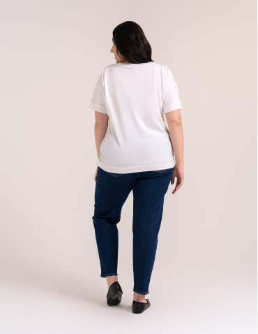 Bluzki z krótkim rękawem - Bluzka damska kimono bawełniana krój boxy z opadającym rękawem delikatny nadruk kwiatowy luźny t-shirt damski BIAŁY - produkt 9