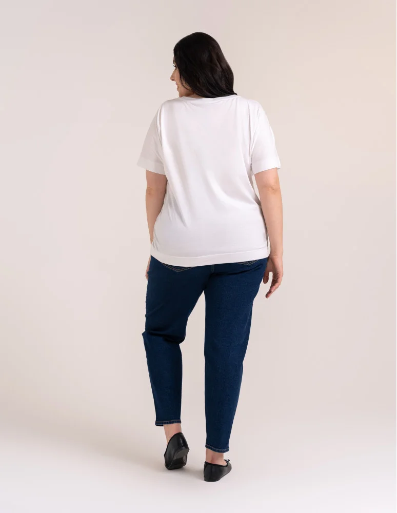 Bluzki z krótkim rękawem - Bluzka damska kimono bawełniana krój boxy z opadającym rękawem delikatny nadruk kwiatowy luźny t-shirt damski BIAŁY - produkt moraj.pl 9