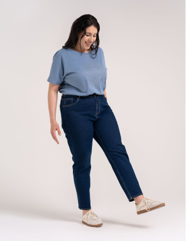 Bluzki z krótkim rękawem - Bluzka damska kimono bawełniana krój boxy z opadającym rękawem delikatny nadruk kwiatowy luźny t-shirt damski BLUE - produkt 12