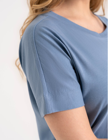Bluzka damska kimono bawełniana krój boxy z opadającym rękawem delikatny nadruk kwiatowy luźny t-shirt damski - produkt 2