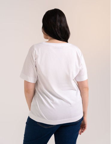 Bluzki z krótkim rękawem - Bluzka damska kimono bawełniana krój boxy z opadającym rękawem delikatny nadruk kwiatowy luźny t-shirt damski BIAŁY - produkt 10