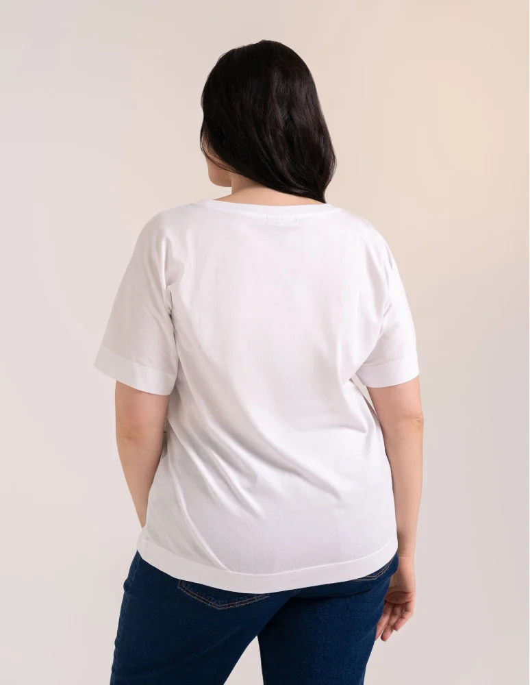 Bluzki z krótkim rękawem - Bluzka damska kimono bawełniana krój boxy z opadającym rękawem delikatny nadruk kwiatowy luźny t-shirt damski BIAŁY - produkt moraj.pl 10