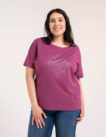 Bluzki z krótkim rękawem - Bluzka damska kimono bawełniana krój boxy z opadającym rękawem delikatny nadruk kwiatowy luźny t-shirt damski  - produkt 7
