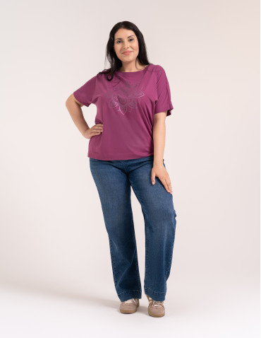 Bluzki z krótkim rękawem - Bluzka damska kimono bawełniana krój boxy z opadającym rękawem delikatny nadruk kwiatowy luźny t-shirt damski  - produkt 9