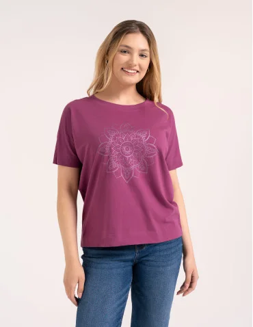 Bluzka damska kimono bawełniana krój boxy z opadającym rękawem delikatny nadruk kwiatowy luźny t-shirt damski