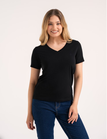 Koszulki i T-shirty - Koszulka damska bawełna Premium T-shirt dekolt w serek BEŻOWY - produkt 12