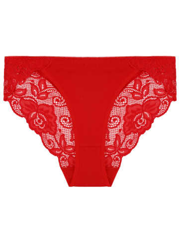 Majtki figi - Majtki damskie figi bawełniane eleganckie z koronkowym tyłem CZERWONY - produkt 2