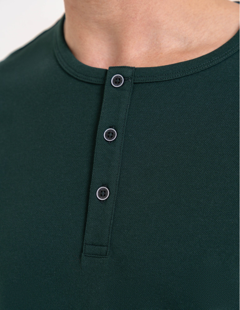 Koszulki z krótkim rękawem - T-shirt męski bawełniany z guzikami henley koszulka z krótkim rękawem ZIELONY  - produkt moraj.pl 2