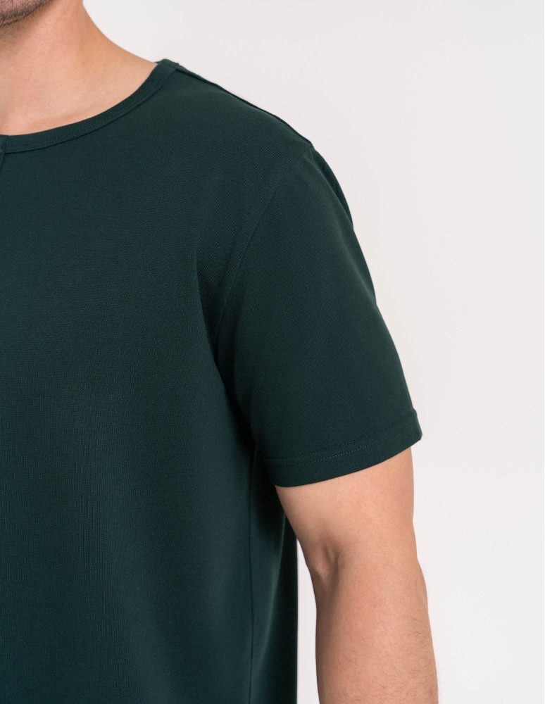 Koszulki z krótkim rękawem - T-shirt męski bawełniany z guzikami henley koszulka z krótkim rękawem ZIELONY  - produkt moraj.pl 6