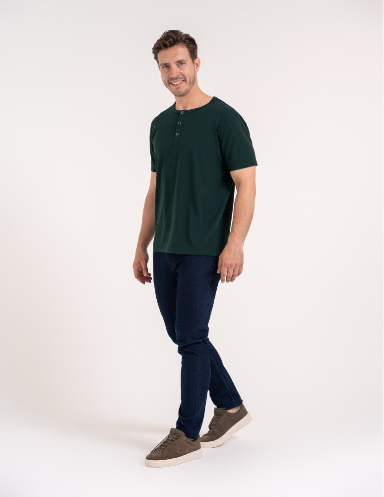 Koszulki z krótkim rękawem - T-shirt męski bawełniany z guzikami henley koszulka z krótkim rękawem ZIELONY  - produkt moraj.pl 3