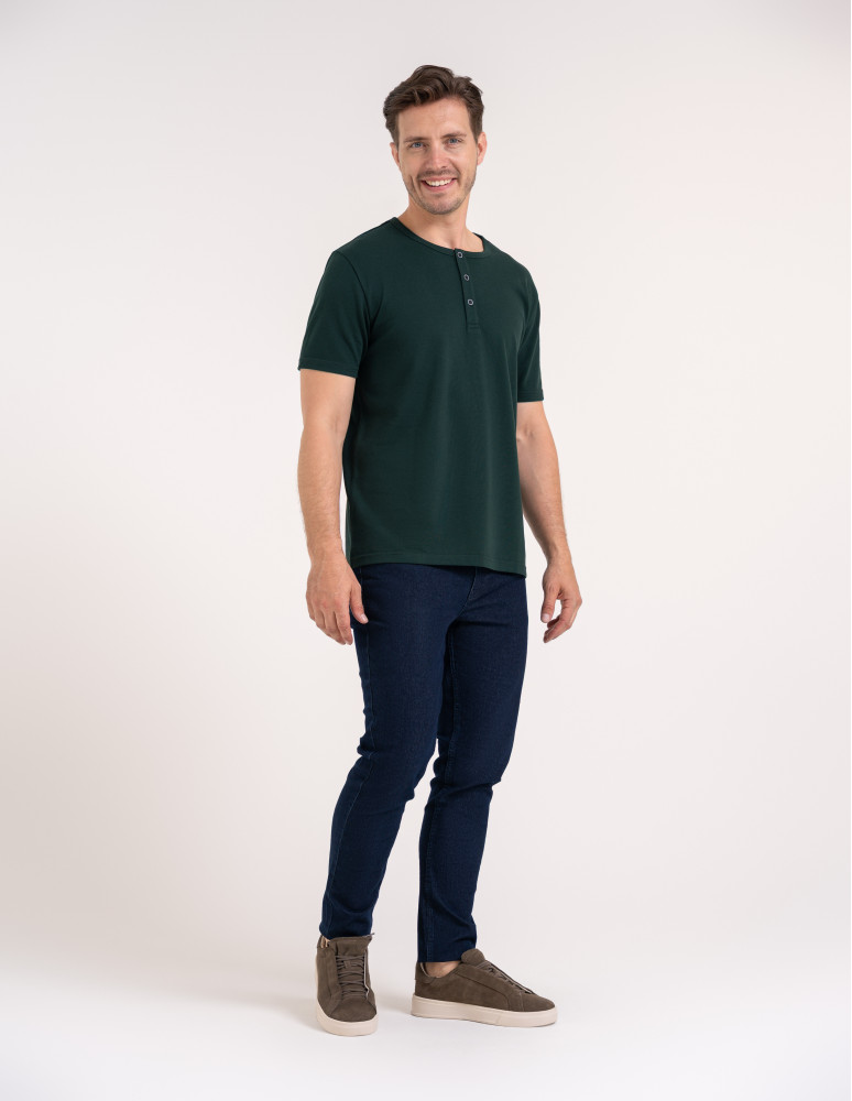 Koszulki z krótkim rękawem - T-shirt męski bawełniany z guzikami henley koszulka z krótkim rękawem ZIELONY  - produkt moraj.pl 5