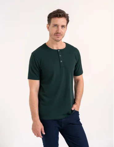 T-shirt męski bawełniany z guzikami henley koszulka z krótkim rękawem