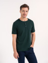 T-shirt męski bawełniany z guzikami henley koszulka z krótkim rękawem ZIELONY