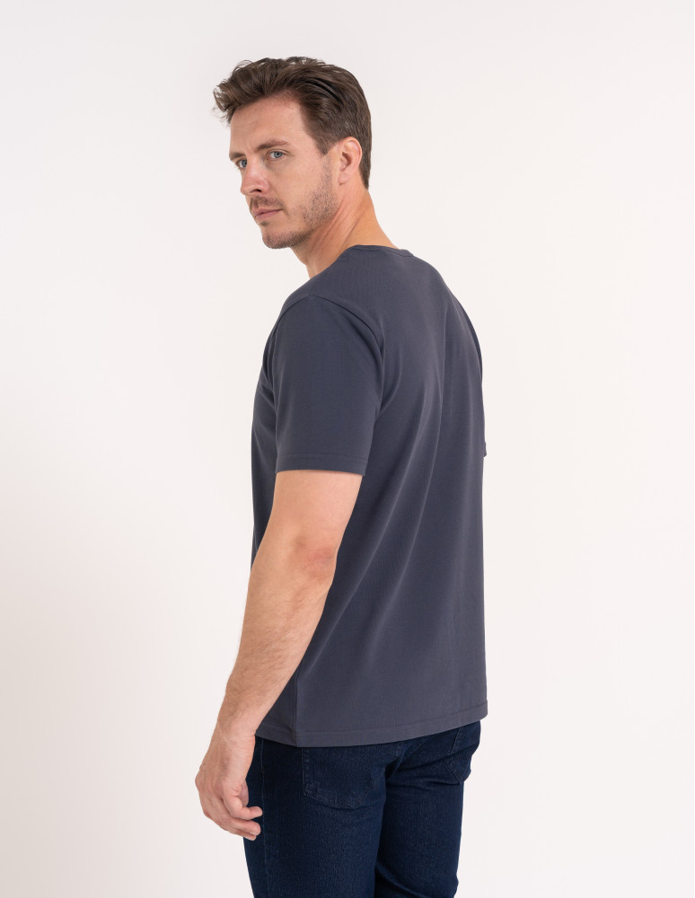 Koszulki z krótkim rękawem - T-shirt męski bawełniany z guzikami henley koszulka z krótkim rękawem GRAFITOWY - produkt moraj.pl 6