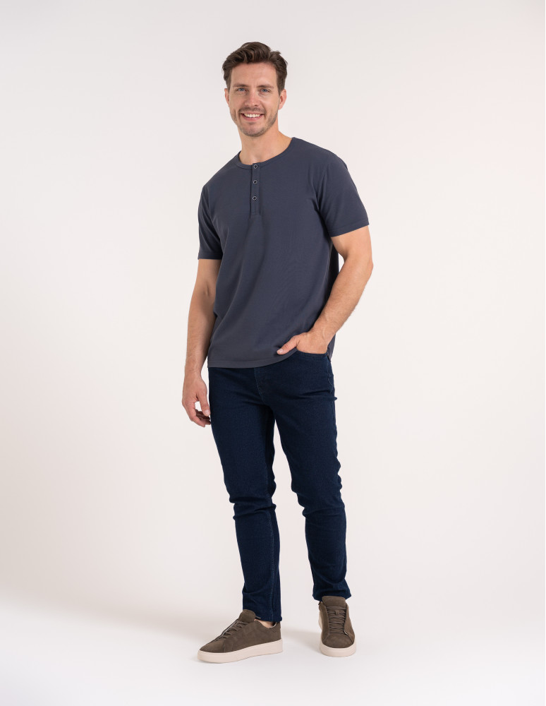 Koszulki z krótkim rękawem - T-shirt męski bawełniany z guzikami henley koszulka z krótkim rękawem GRAFITOWY - produkt moraj.pl 3