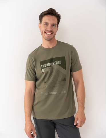Koszulki z krótkim rękawem - Męska koszulka bawełniana casualowa z nadrukiem KHAKI - produkt 1