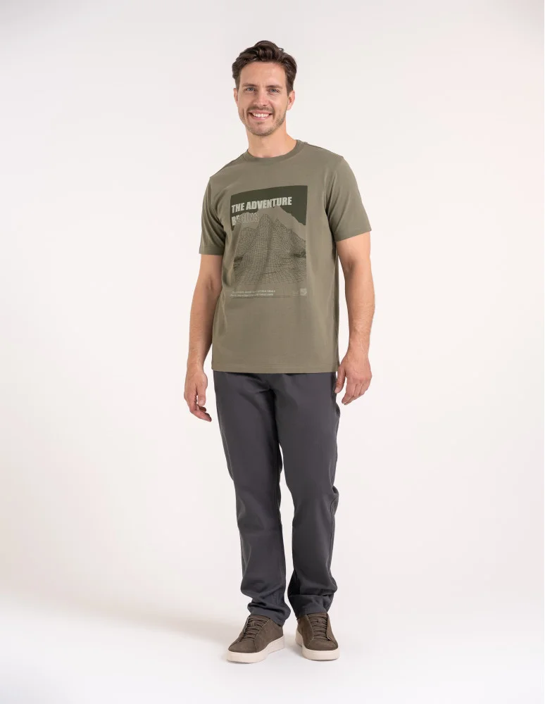 Koszulki z krótkim rękawem - Męska koszulka bawełniana casualowa z nadrukiem KHAKI - produkt moraj.pl 3