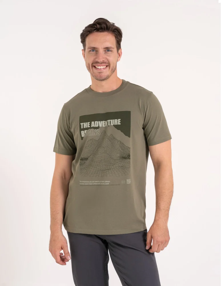 Koszulki z krótkim rękawem - Męska koszulka bawełniana casualowa z nadrukiem KHAKI - produkt moraj.pl 5