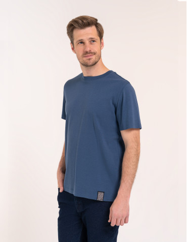T-shirt męski bawełniany 100% z krótkim rękawem koszulka casual - GRANATOWY