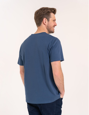 T-shirt męski bawełniany 100% z krótkim rękawem koszulka casual - GRANATOWY - produkt 2