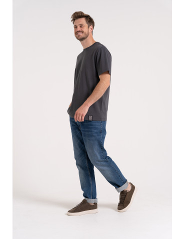 Koszulki z krótkim rękawem - T-shirt męski bawełniany 100% z krótkim rękawem koszulka casual CIEMNY SZARY - produkt 3